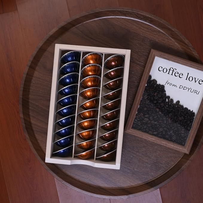 DDYURI Coffee Pods Storage Drawer Holder for Capsules - Multi Functional Desk Organizer Drawers For K cups Coffee Maker Brew - Kitchen Mini Wooden Box Chest Sideboard Counter Organization CF1D2C Dark