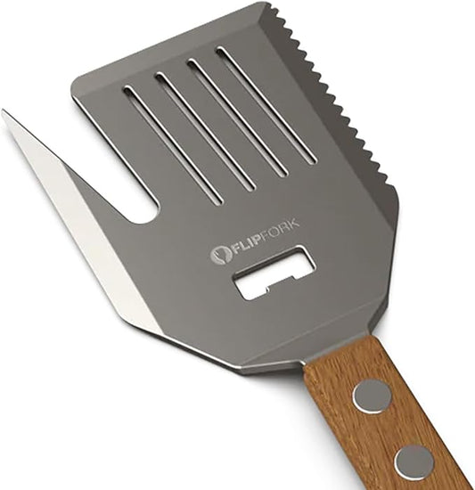 FlipFork Boss - 5 in 1 Grill Spatula with Knife, Fork, Bottle Opener and Turner BBQ Tools. All in One Grill Accessories Set for Outdoor Grills. 18 inch Grilling Accessories BBQ Set