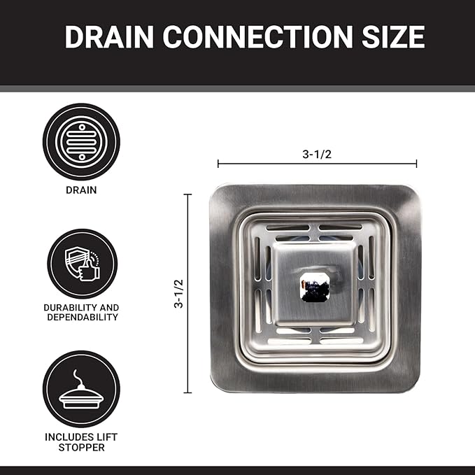 Strictly Sinks Stainless Steel Sink Strainer for Kitchen Sink - Stain Resistant Kitchen Sink Strainer with Large Collection Basket,Sink Drain Strainer for All Square Drain Sinks (Silver)