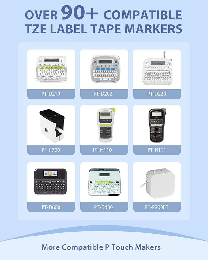 Labelwell 6-Pack TZe-231 TZ Tape 12mm 0.47 Laminted White Compatible for Brother Ptouch Label Maker Tape TZe231 TZe-2312pk TZ-231 Refills for P Touch PT-D210 PTD220 H110 D610BT D400, 1/2" x 26.2 ft