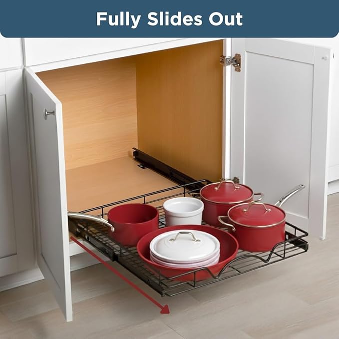 HOLDN’ STORAGE Pull Out Cabinet Organizer, Heavy Duty Caddy w/Lifetime Limited Warranty -17”W x 21”D - Requires At Least 18-1/4” Cabinet Opening, Steel Metal Cabinet Drawers Slide Out, Black
