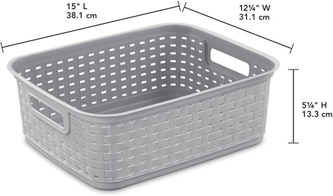 Sterilite Short Plastic Weave Storage Basket, Bin Organization for Countertops, Tabletops and Shelves for Crafts, Jewelry, Gray, 18-Pack