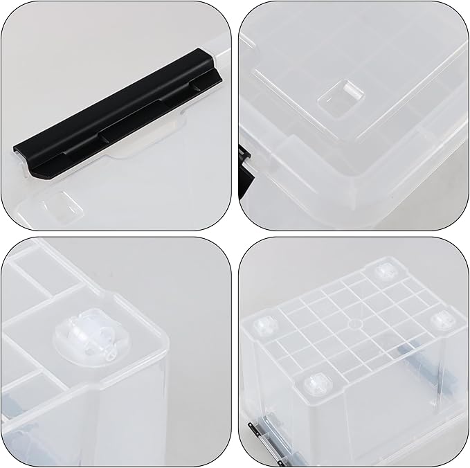 Hespama 4-Pack 22 Quart Clear Latching Storage Bin, Plastic Lidded Storage Box with Wheels