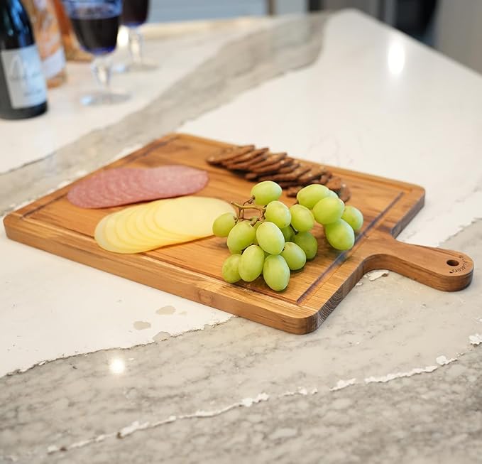 EcoDecors 19"x12" Teak Cutting Board with Juice Groove & Handles, FSC Certified Edge Grain Wood, Large Carving Board for Kitchen & Serving