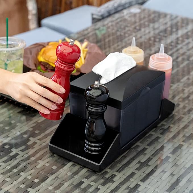 Restaurantware 7 Inch x 6.5 Inch Napkin Holder, 1 Rectangle Napkin Dispenser - Tabletop, Easy Access, Black Plastic Commercial Napkin Dispenser, Refillable, For Countertops