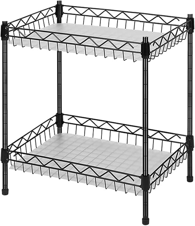 Storage Shelves Mimi, 2-Tier Wire Shelving Unit with Baskets Storage Rack Corner Shelf Shelving Adjustable Storage Shelf, 11.8" D x 15.7" W x 17.7" H, Black