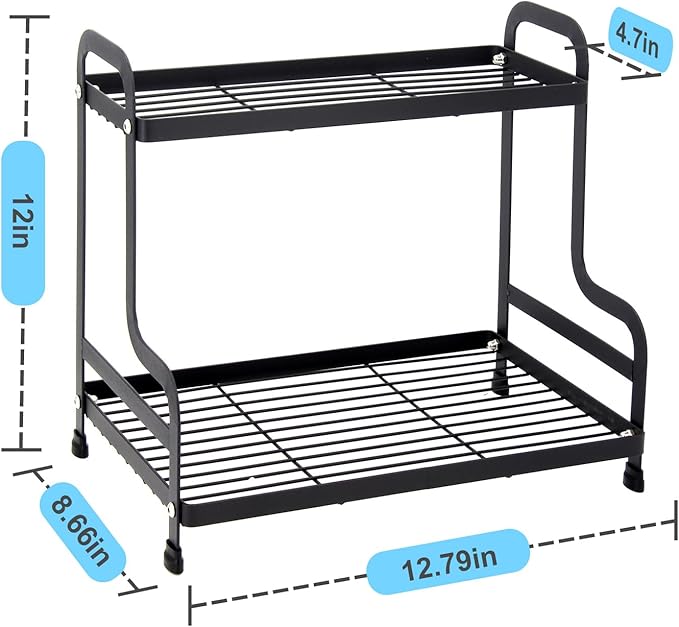Jofuas 2-Tier Metal Countertop Organizer – Standing Shelf for Bathroom and Kitchen Storage Under Sink, Organizing Cosmetics and Spices-Black