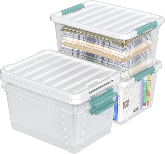 35 Quart Plastic Storage Bin with Lid, Large Clear Latch Storage Box, 4-Pack