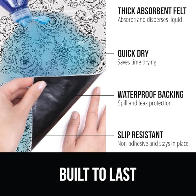 GORILLA GRIP LeakGuard Non-Adhesive Under Sink Mat for Kitchen Cabinet, Waterproof Quick Dry Shelf Liner, Durable Absorbent Felt Mats for Bathroom Sinks, Cabinets, Dresser, Easy Trim 24x24 Floral Gray