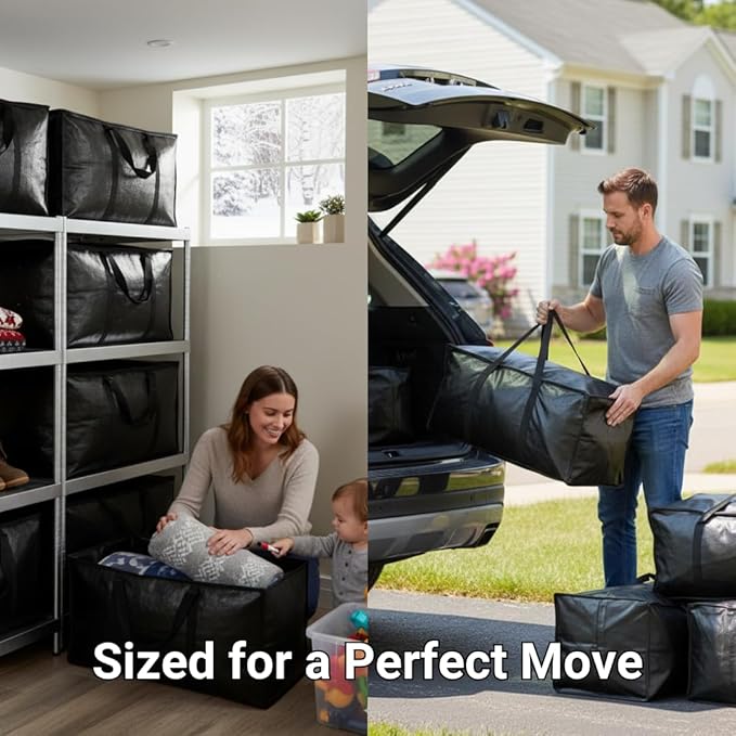 BAG-THAT! 4-Pack Black Moving Bags, Extra Large Storage Bags with Zipper, Water Resistant Packing Bags for Moving Supplies, Heavy Duty Moving Totes with Carrying Handle