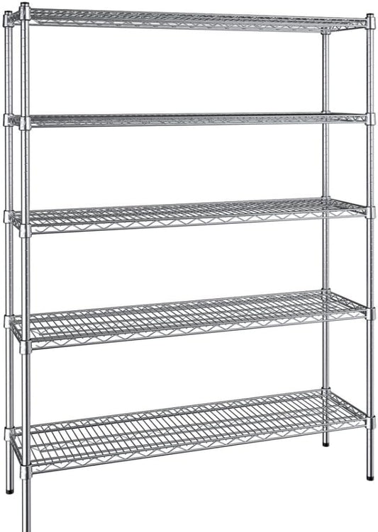 14" x 48" NSF Chrome 5-Shelf Kit with 72" Posts, Commercial Storage Rack Unit, Heavy Duty Storage Shelving, Wire Shelving Kit, Adjustable Rack Strong Steel, Multipurpose Wire Shelf