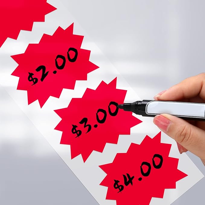 Price Tags Stickers Red 4 x 3 Inches Self-Adhesive Large Sale Sticker Starburst Signs Removable Waterproof Labels for Retail Store Market Business 500 PCS
