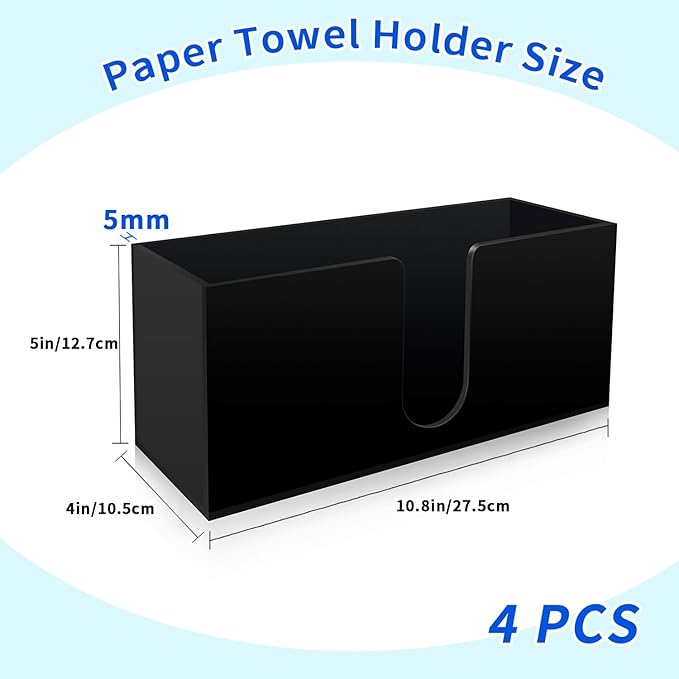 Paper Towel Holder for Countertop, Black Acrylic Napkin Dispenser – Fits Multifold, C-Fold & Z-Fold Trifold Towels, Durable 5mm Thick for Bathroom, Kitchen, Restaurant & Toilet(4pcs)