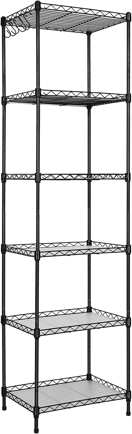Best 6-Tier Wire Shelving - Heavy Duty Shelf - Kitchen Storage Shelves, Wire Shelving Unit with Baskets Storage Rack Corner Shelf Shelving Adjustable Storage Shelf, 11.8" D x 15.7" W x 59" H-,Black