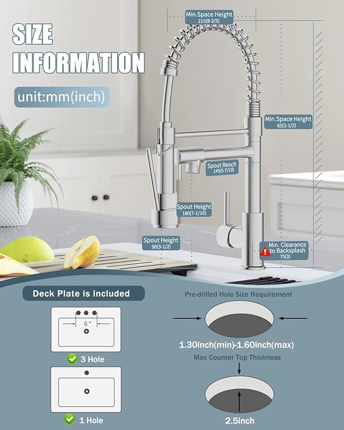 Faucet, Kitchen Faucet with Sprayer, RV Faucet for Kitchen Sink, Single Handle Stainless Steel Kitchen Sink Faucets with Dual Function Spray Head, Nickel Brushed