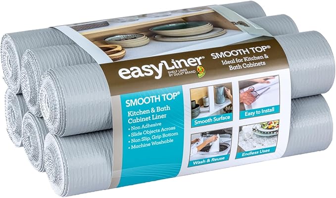 Duck Brand Smooth Top EasyLiner for Cabinets & Drawers - Easy to Install & Cut to Fit - Shelf Paper & Drawer Liner Non-Adhesive - Non Slip Shelf Liner - 20 Inch Width - 36 Total Feet - Grey