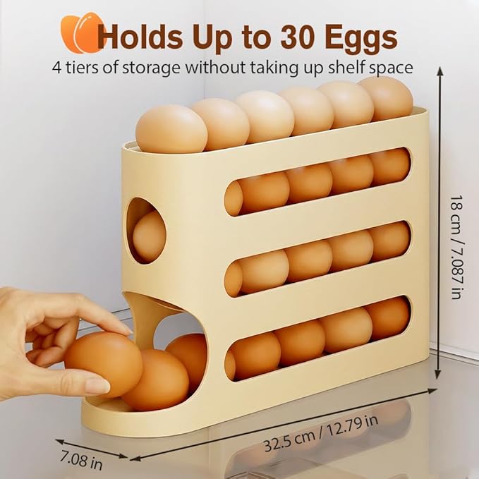 Clear Egg Holder for Fridge, 2026 New Rolling Egg Dispenser for Refrigerator, Auto Rolling Egg Dispenser for 30 Eggs, Space-Saving Egg Roller, Organizer, Container, Kitchen Countertop (White)