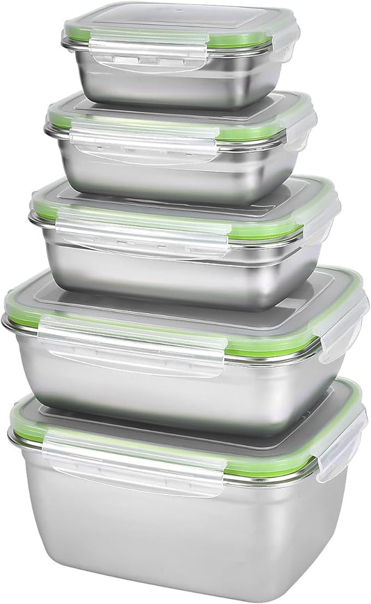 UPTRUST Stainless Steel Food Storage Containers | Leak Proof & Airtight Lids | Set of 5 Containers, Dishwasher & Freezer Safe, Green