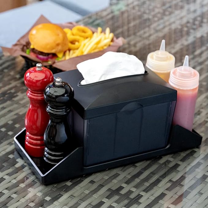 Restaurantware 7 Inch x 6.5 Inch Napkin Holder, 1 Rectangle Napkin Dispenser - Tabletop, Easy Access, Black Plastic Commercial Napkin Dispenser, Refillable, For Countertops