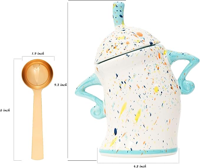 Antetek Canister With Attitude,Large Capacity Cute Sassy Storage Canister,Interesting food jars, stylish airtight large ceramic lids, coffee, tea, sugar and spice storage jars with spoons (Blue)