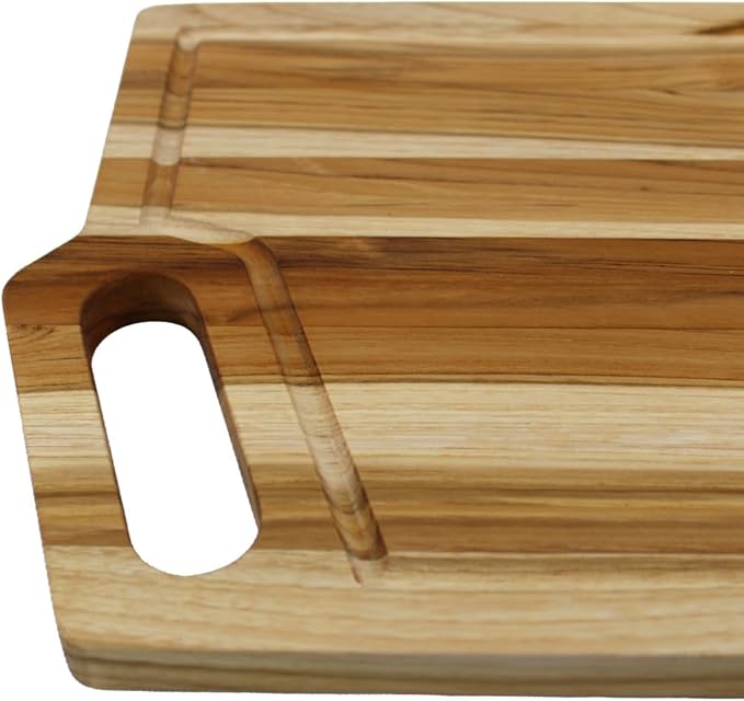 EcoDecors 18"x14" Extra Large Teak Cutting Board, Edge Grain Wood with Juice Groove & Handle, FSC Certified for Kitchen, Carving & Butcher Block Prep