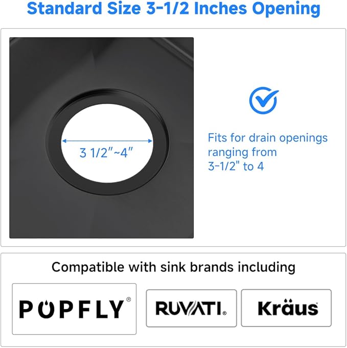 POPFLY 3-1/2 Inch Sink Drain Assembly Brushed 304 Stainless Steel Removable Deep Strainer Basket, Rust-Proof & Easy Install with Sealing Lid＆Tailpiece, for Home/Bathroom/Commercial Sinks, Black