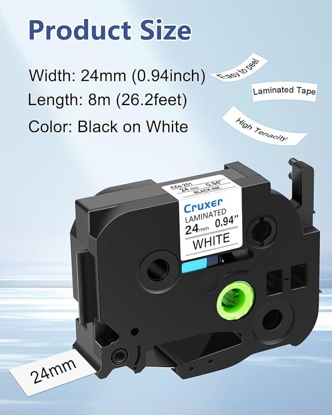 Cruxer 5 Pack Replacement for P-Touch TZe-251 TZ251 TZe251 24mm 0.94" Black Text on White Tape Compatible with ptouch PT-D600 D600VP P700 P750W P900W P950NW PTP710BT PT-9600 PT-H500LI Label Maker
