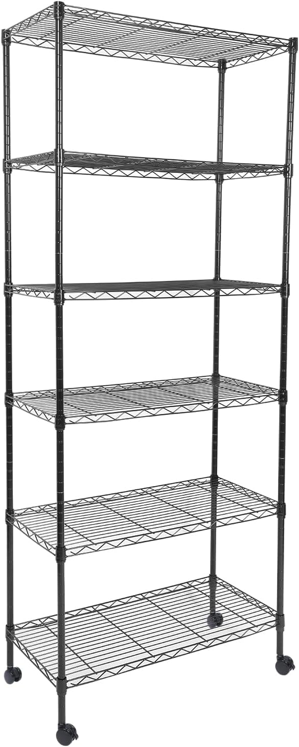 Whitmor 6 Tier Storage Shelves, Heavy Duty with Wheels, 400 lbs Capacity per Shelf, Max 2400 lbs Total, Adjustable Storage Units for Garage, Laundry, Plant, 30" L x 14" W x 70" H, Black
