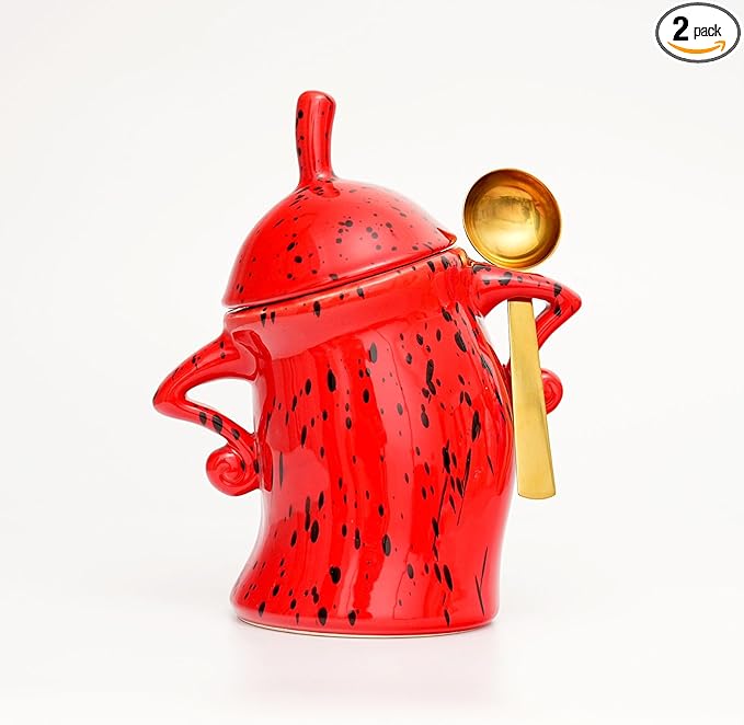 Antetek Canister With Attitude,Large Capacity Cute Sassy Storage Canister,Interesting food jars, stylish airtight large ceramic lids, coffee, tea, sugar and spice storage jars with spoons (Red)