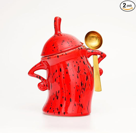 Antetek Canister With Attitude,Large Capacity Cute Sassy Storage Canister,Interesting food jars, stylish airtight large ceramic lids, coffee, tea, sugar and spice storage jars with spoons (Red)