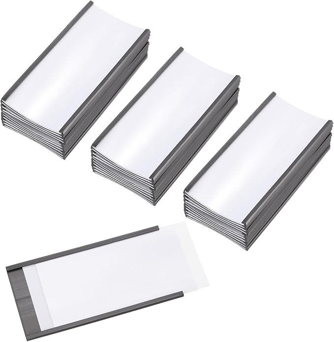 PATIKIL Magnetic Label Holder 4" x 2" with Paper Inserts, 50 Pcs C Channel Magnetic File Cabinet Labels Shelf Data Card Holder Signs for Metal Racks Shelves Whiteboard Tool Box
