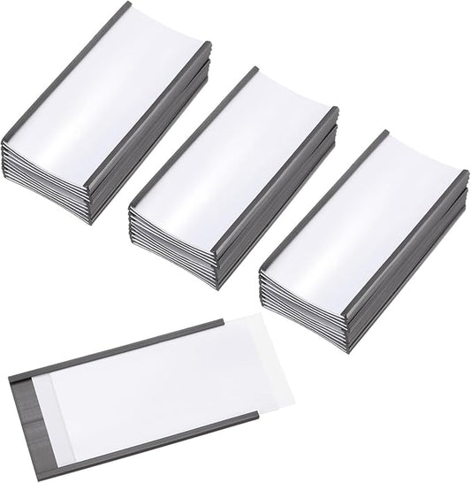 PATIKIL Magnetic Label Holder 4" x 2" with Paper Inserts, 50 Pcs C Channel Magnetic File Cabinet Labels Shelf Data Card Holder Signs for Metal Racks Shelves Whiteboard Tool Box