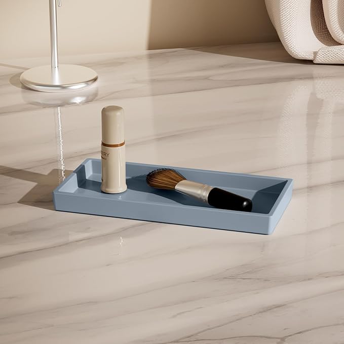 Mriluvy Vanity and Bathroom Tray, 6.3" ABS Countertop Organizer,Waterproof Vanity Tray for Toilet Tank,Perfume,Soap,Keys,Bathroom Accessories,Kitchen and Bath Trays,Non Slip Small Trays,Gray