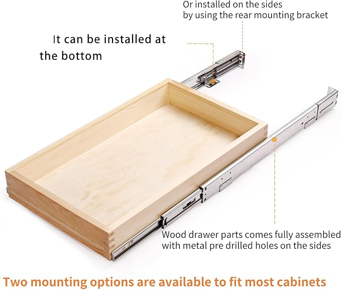 Mulush 23”W x 21”D x 3”H Soft Close Slide Out Wood Drawer Organizer for Kitchen, Bottom and Side Assembly (Cabinet Opening>23.5 inches for Bottom Assembly, Opening= 23 inches for Side Assembly)