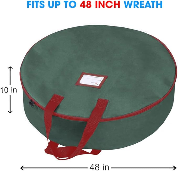 Primode Heavy Duty Christmas Wreath Storage Bag 48" - Handles Made Of Durable 600D Oxford Polyester Material Storage Bag Extra Large 48” Holiday Wreaths Container (Green)