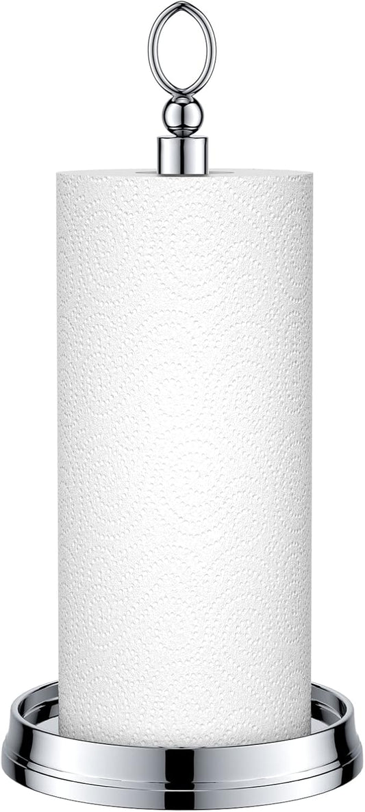 KASUNTO Paper Towel Holder (with Heavy Weighted Base) Steel Paper Holder countertop，Black Paper Towel Holder for Kitchen Countertops, Bars & Dining Tables,Fits Standard & Jumbo Rolls,Chrome
