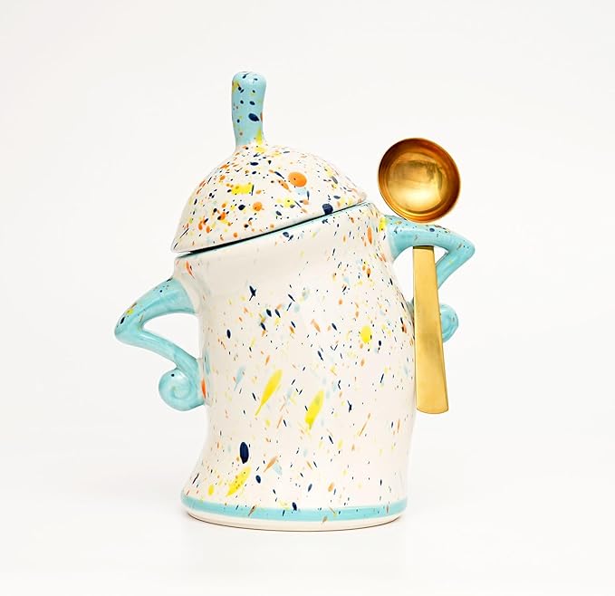 Antetek Canister With Attitude,Large Capacity Cute Sassy Storage Canister,Interesting food jars, stylish airtight large ceramic lids, coffee, tea, sugar and spice storage jars with spoons (Cyan)