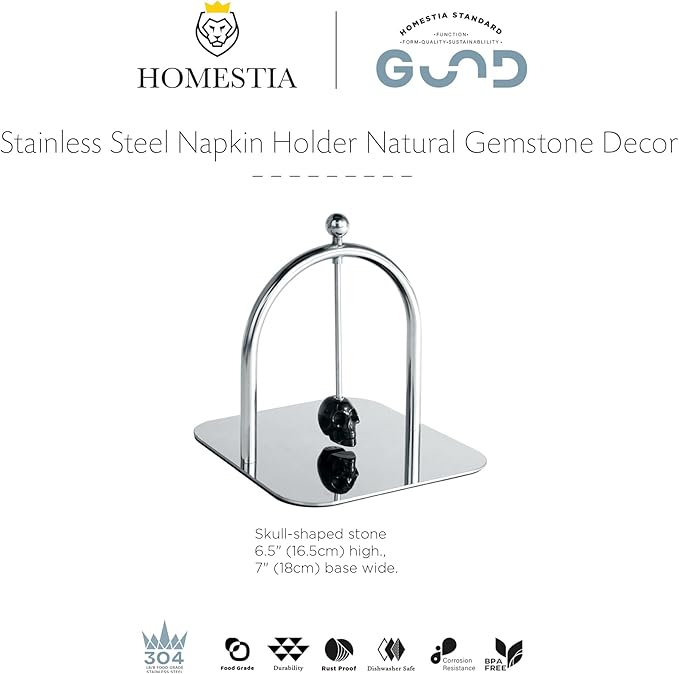 Homestia Cocktail Napkin Holder for Table - Stainless Steel Paper Napkin Holder Fits 5-7" Napkins - Windproof Dispenser for Kitchen, Coffee Bar, Cocktail Bar (Gift Idea)