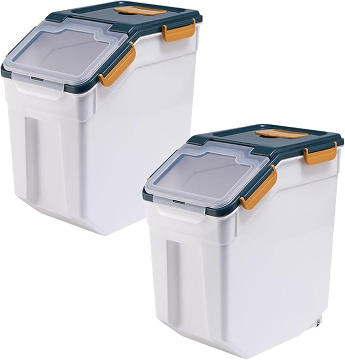 PENCK Large Flour Storage Container 20lbs (2 Pack) - 25lb Rice & Food Dispenser with Locking Lid, Measuring Cup & Scoop - Kitchen Pantry Organizer for Cereal, Grain(Blue)