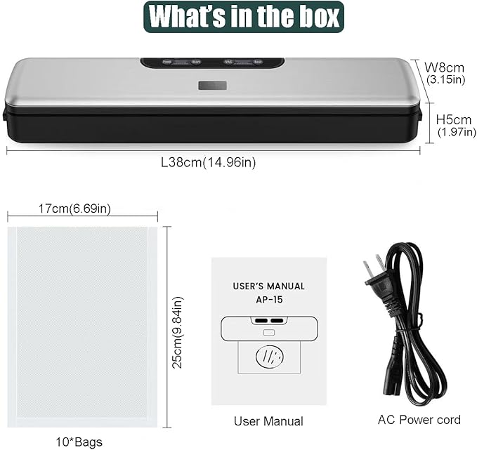 Food Saver Vacuum Sealer Machine -100 Times Consecutive Works | 5mm Sealing Wire | 5 Food Modes | Compact Design Dry&Moist Multi-Functional Storage with 10 Vacuum Seal Bags