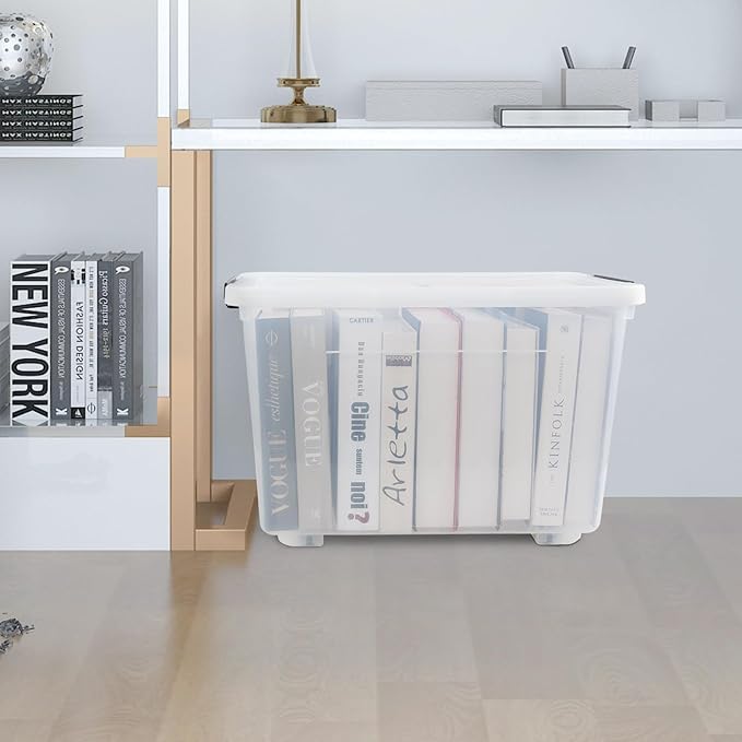 4-Pack Plastic Storage Box, 50 L Clear Large Storage Bin with Wheels