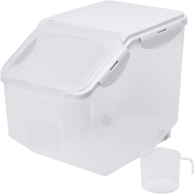 HANAMYA 10 Liter / 20 lbs Rice Storage Container with Measuring Cup, BPA free, For Rice | Grain | Pet Food | Flour, 1 count, Clear