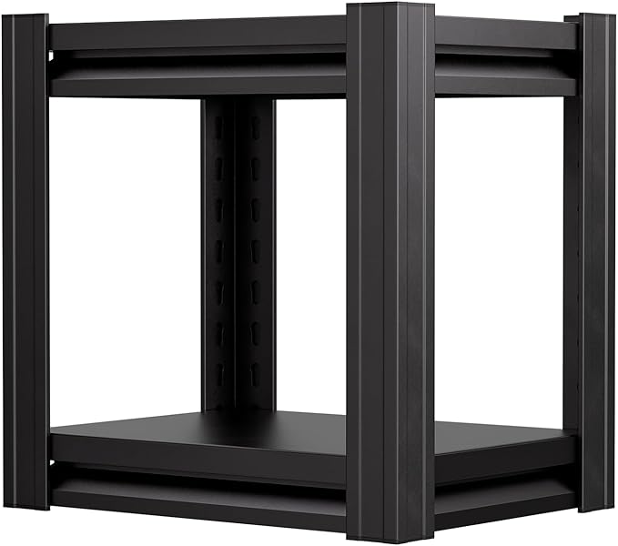15.87" H x15.87 W x 11.81" D Industrial Metal 2- Adjustable-Shelf Storage-Rack Cabinet Organizer Kitchen Shelf Shelves/Shelving Standing for Pantry/Closet/Living Laundry Room, Small (Black)
