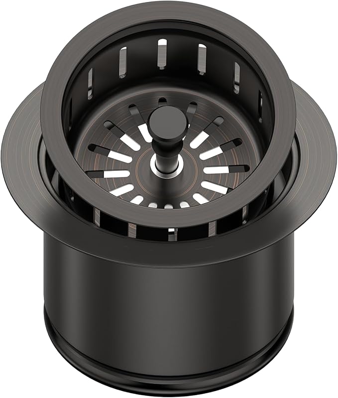 Kitchen Extended Garbage Disposal Flange Strainer Stainless Steel Assembly Kit with Basket Strainer and Drain Stopper for 3 1/2 Inch Standard Sink Drain, Deep Sink Flange for Disposer, ORB Brushed