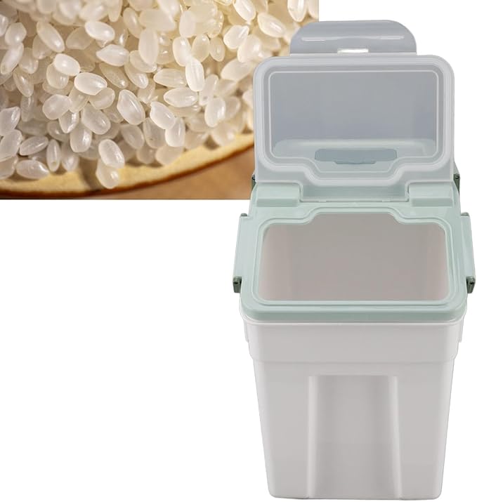 Rice Container, Airtight Flour Container Food Storage Container Thickened Rice Storage Bin Dry Food Dispenser with Easy Open Lid for Kitchen Grain Flour Snacks (Mint Green) (15kg