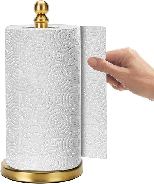 Fatizon Paper Towel Holder Stand, Gold Paper Towel Holder Countertop, with Weighted Base for One-Handed Operation (Gold)