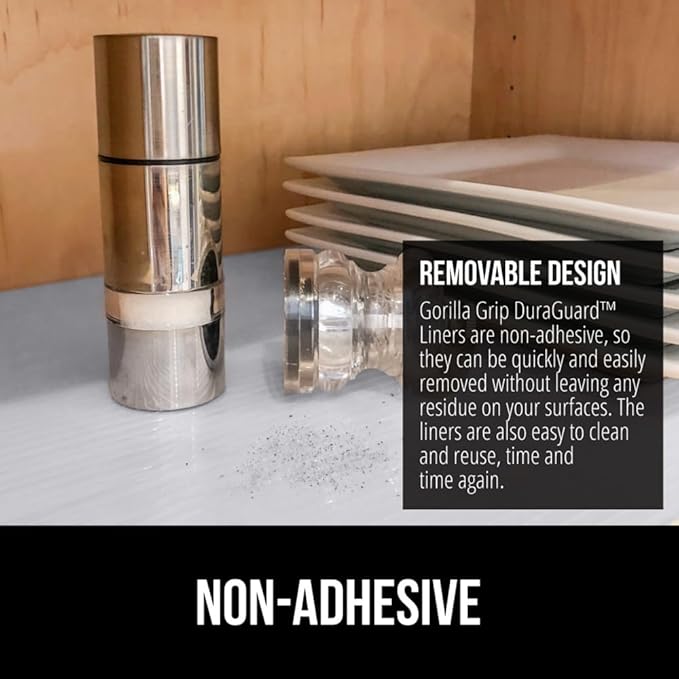 GORILLA GRIP DuraGuard Shelf Liner, 20x20 Non-Adhesive Cabinet Liners for Kitchen Drawers, Shelves, Refrigerator, Pantry Storage, Bathroom Closet, Durable Waterproof BPA Free Ribbed Plastic, Lt Gray