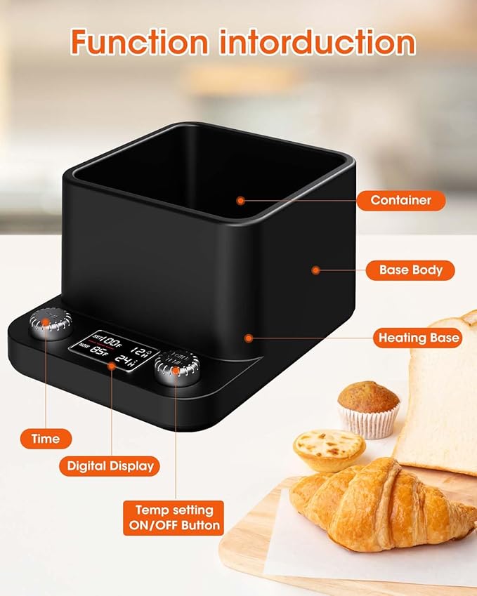 Sourdough Starter Warmer - Precise 1°F MYMULIKE Water Bath Warming, Thermostat Control (70-104°F), Even Heating, 198H Timer, Fits Bottles Up to 50 Oz - Ideal for Yeast Cultivation & Home Baking