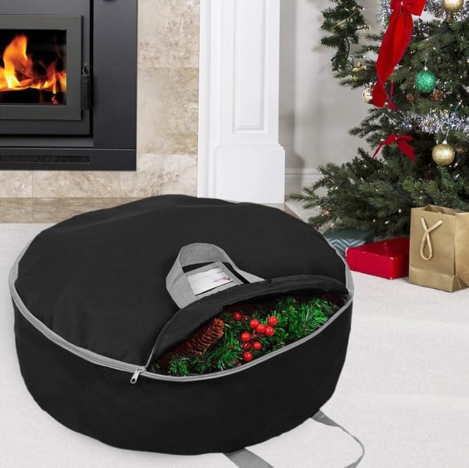 Primode Heavy Duty Christmas Wreath Storage Bag 48" - Handles Made Of Durable 600D Oxford Polyester Material Storage Bag Extra Large 48” Holiday Wreaths Container (Black)