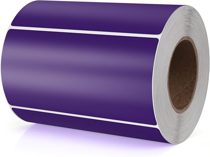 Purple Rectangle Stickers 4 x 2 Inch Color Coding Labels Vinyl Roll Self-Adhesive Waterproof Removable 500 PCS